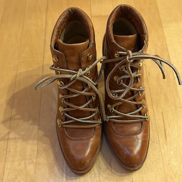 Michael Kors distressed brown leather ankle boots with raw leather tie - Picture 2 of 6